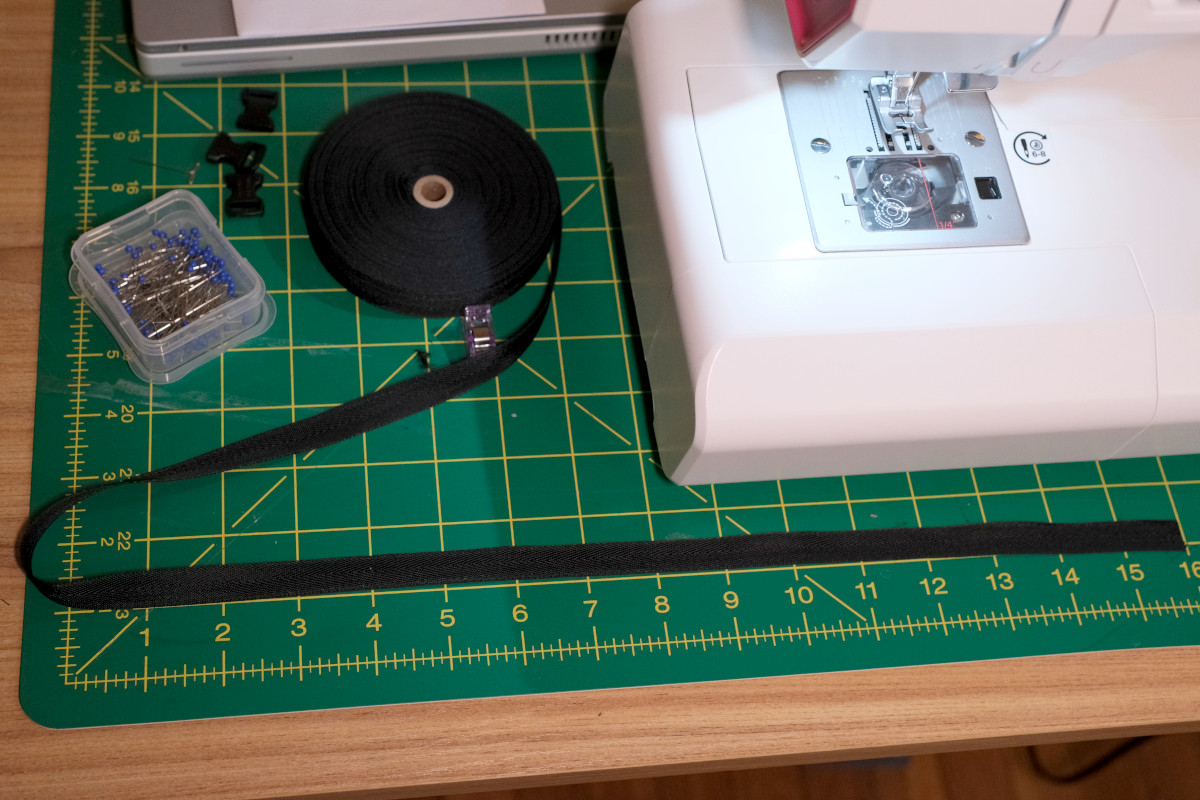 Measuring and cutting about 16 inches of webbing